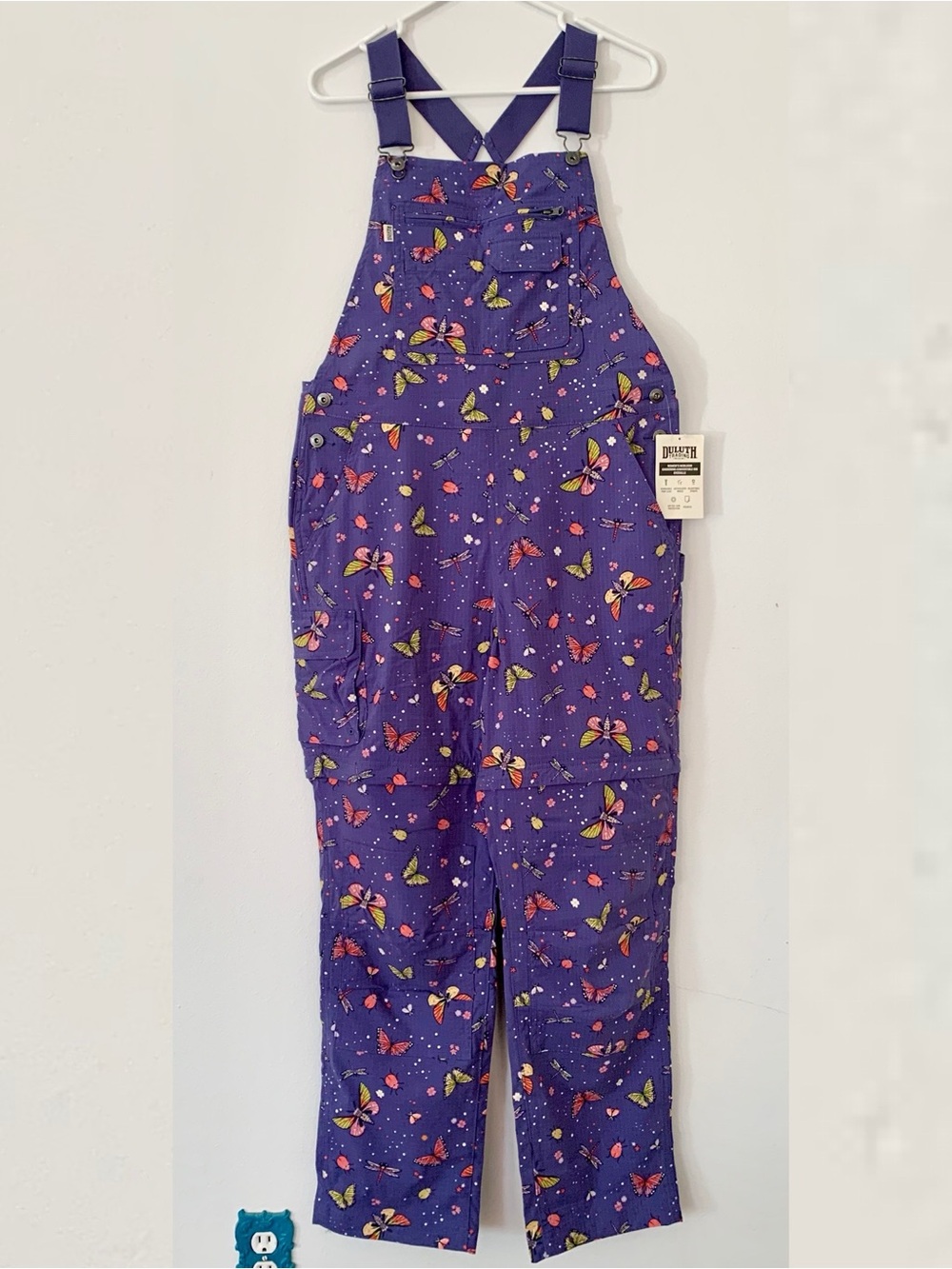 NWT Med Duluth Heirloom Garden Convertible Bib Overalls Indigo Backyard Bugs